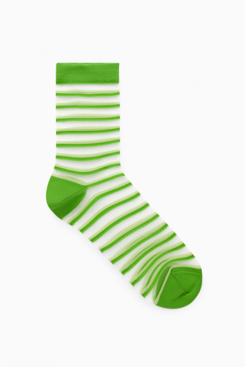 Women's COS Double-Stripe Mesh Socks Green / White NZ-67WTFEHAZ