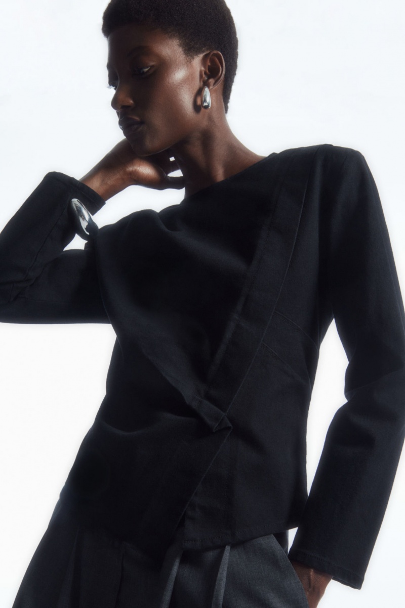 Women's COS Draped Denim Tops Black NZ-32FTIMRXB