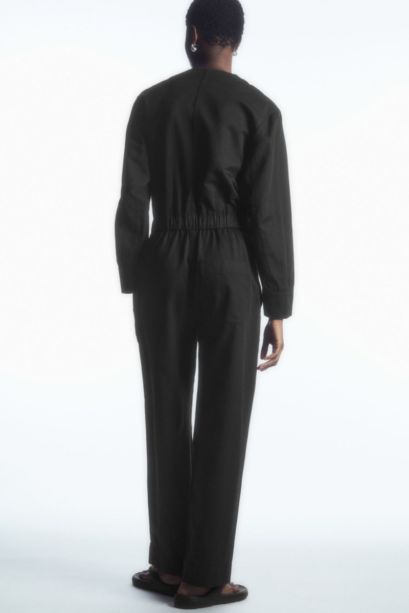 Women's COS Drawstring-Waist Jumpsuit Black NZ-52FVADZIW