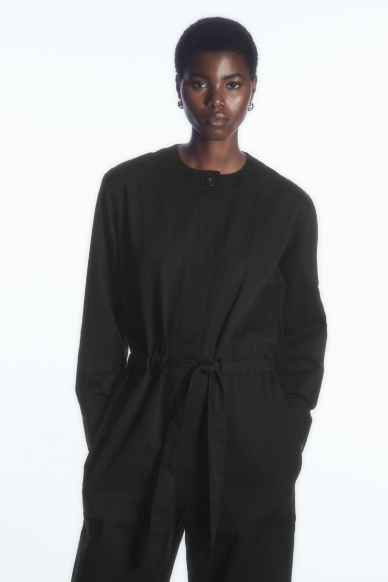 Women's COS Drawstring-Waist Jumpsuit Black NZ-52FVADZIW