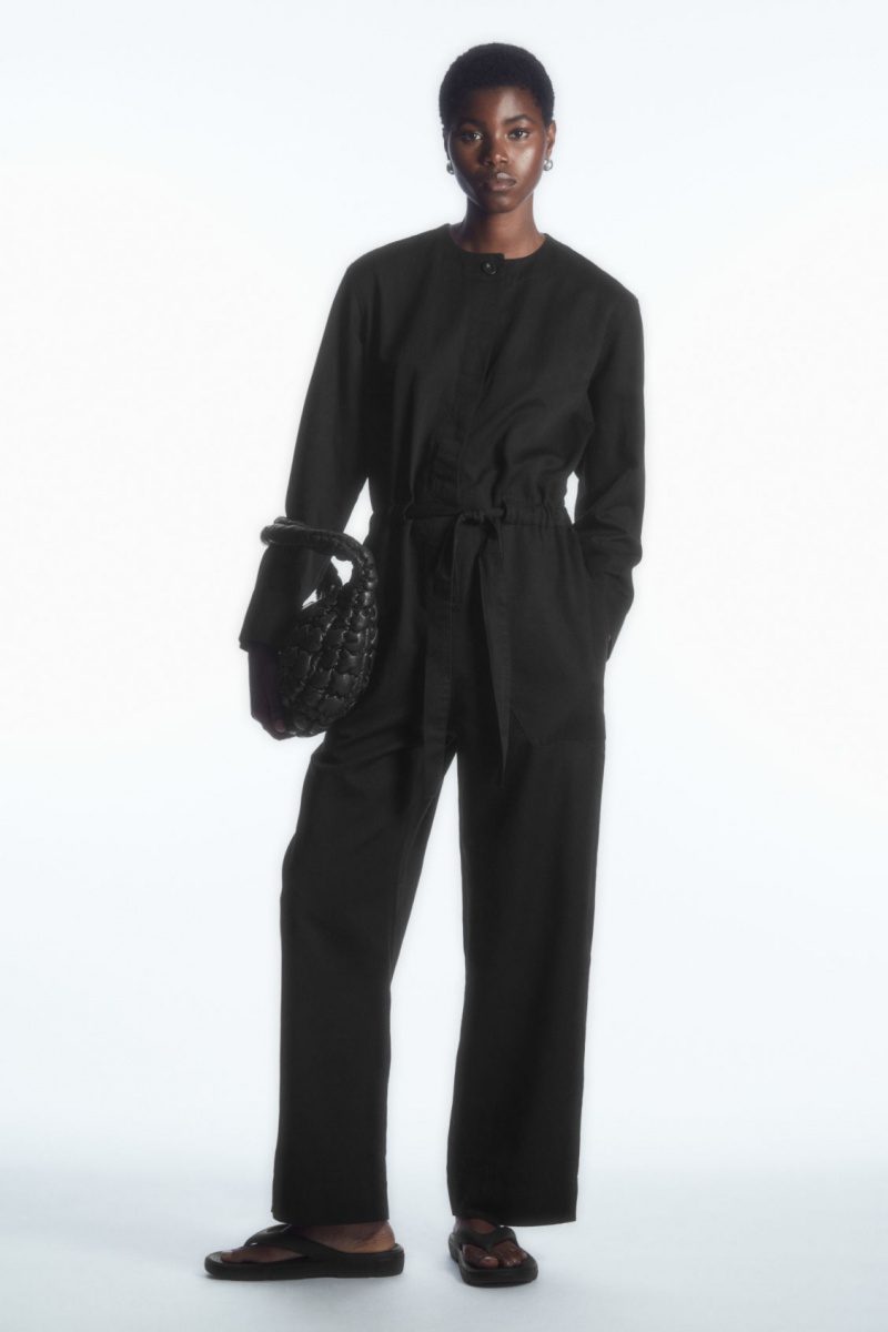 Women\'s COS Drawstring-Waist Jumpsuit Black NZ-52FVADZIW