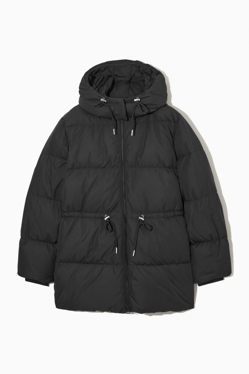 Women\'s COS Drawstring-Waist Puffer Coats Black NZ-89RWDGJZH