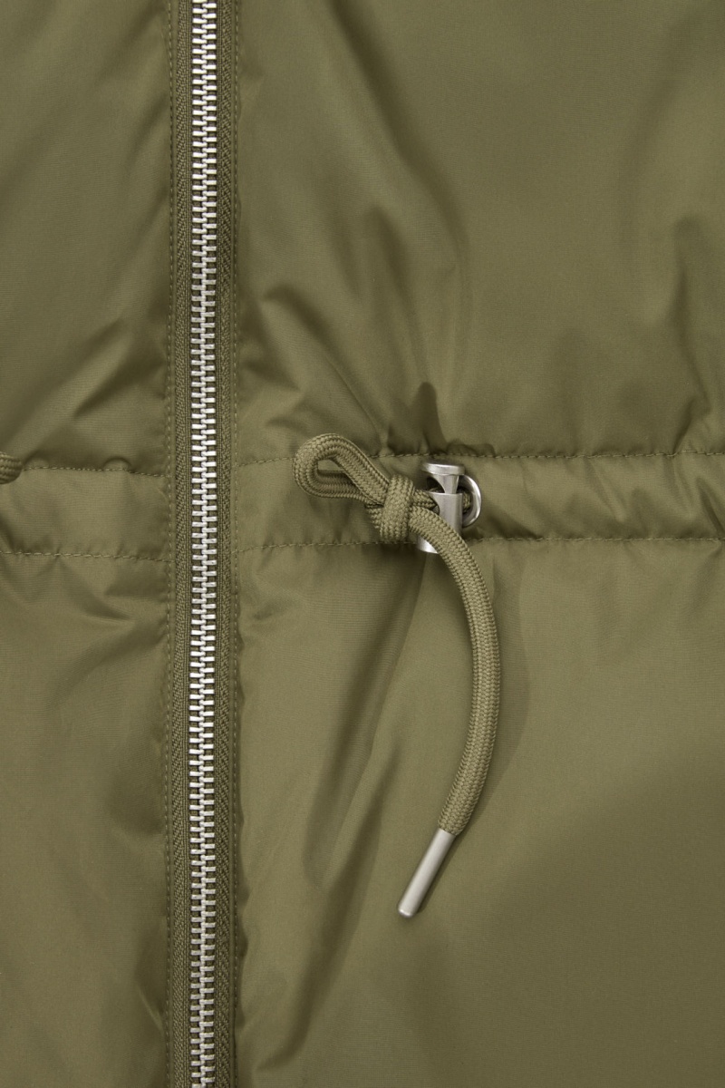 Women's COS Drawstring-Waist Puffer Coats Khaki Green NZ-74VCLXFTR