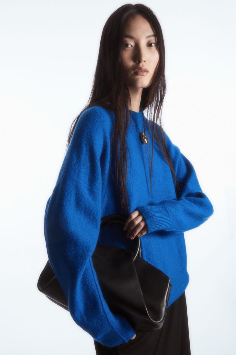 Women\'s COS Dropped-Shoulder Boiled-Wool Sweaters Dark Blue NZ-71HJCBRNP
