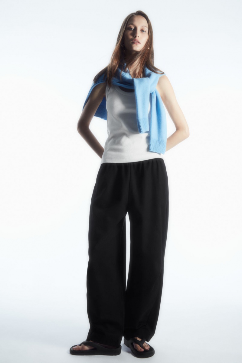 Women\'s COS Elasticated Barrel-Leg Trousers Black NZ-27HRPJBQN