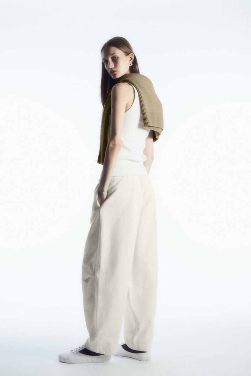 Women's COS Elasticated Barrel-Leg Trousers White NZ-03OCIPTEA