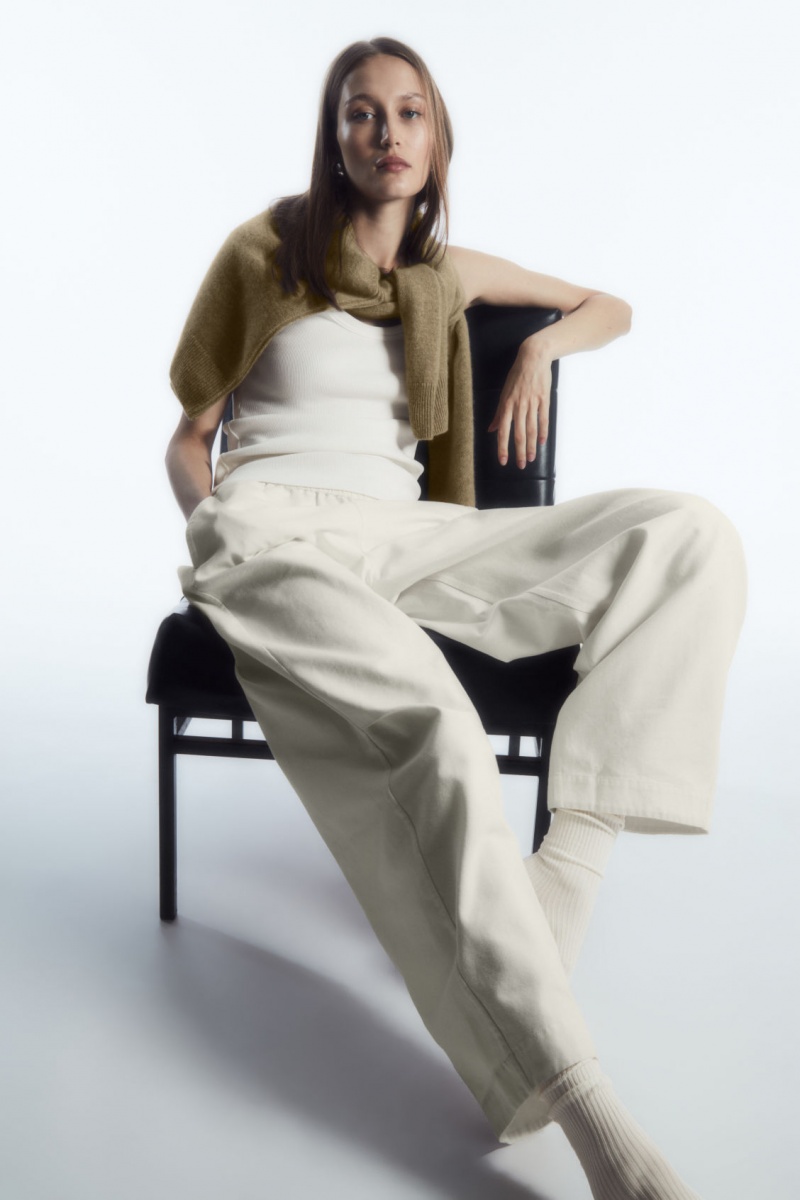 Women's COS Elasticated Barrel-Leg Trousers White NZ-03OCIPTEA