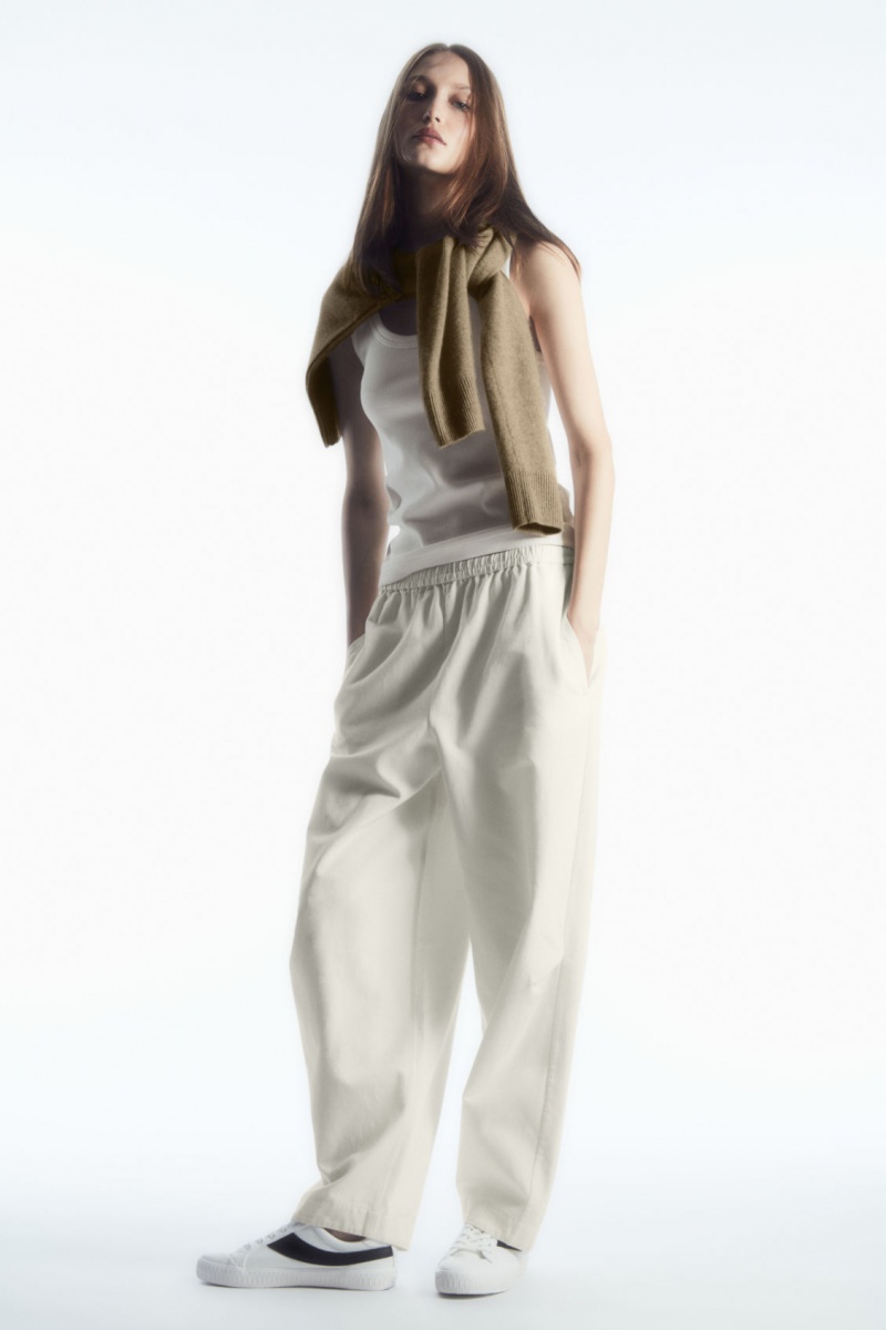 Women\'s COS Elasticated Barrel-Leg Trousers White NZ-03OCIPTEA