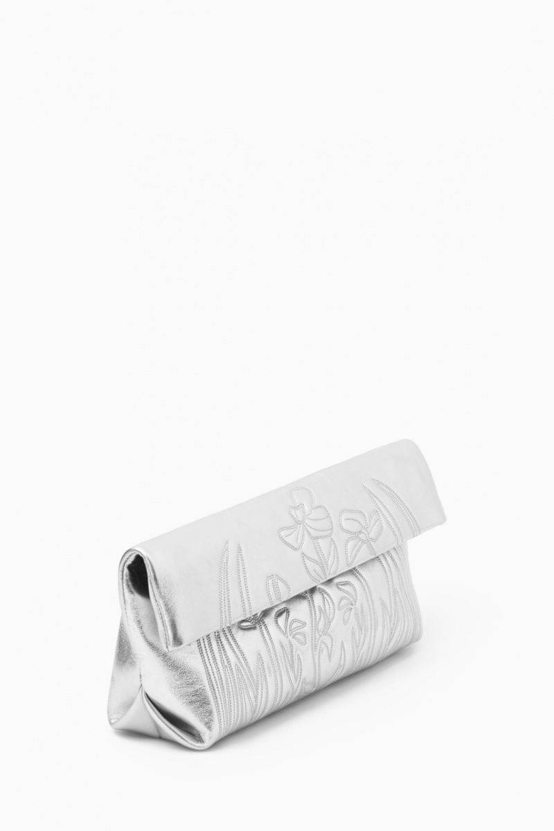 Women's COS Embroidered Western Leather Clutch Bags Silver NZ-31VQXBJMU