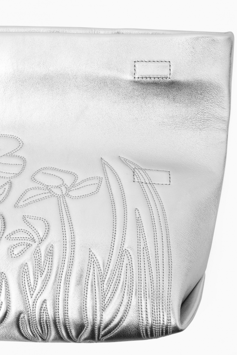 Women's COS Embroidered Western Leather Clutch Bags Silver NZ-31VQXBJMU