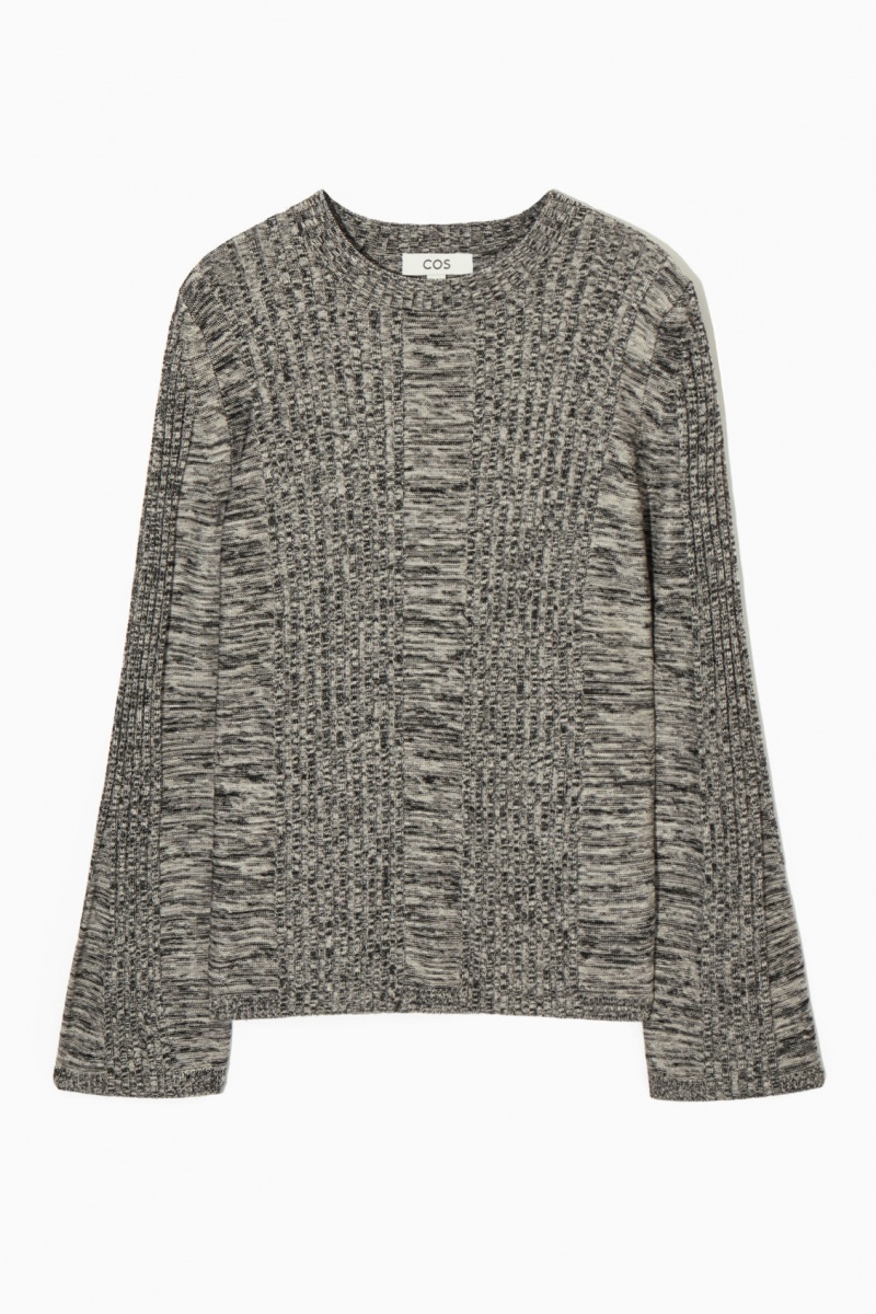 Women's COS Flared-Sleeve Ribbed-Panel Tops Black NZ-05SXLDCVO