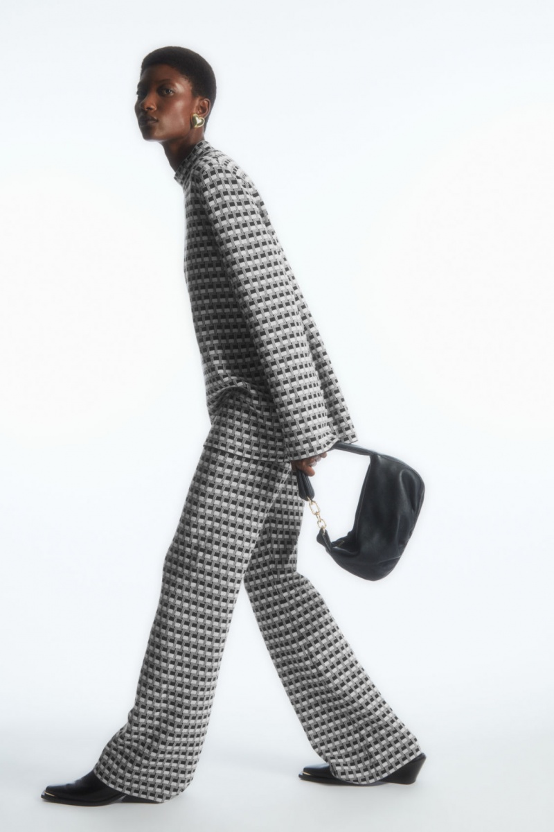 Women's COS Flared Checked Jacquard-Knit Pants Black NZ-79VHNSFID