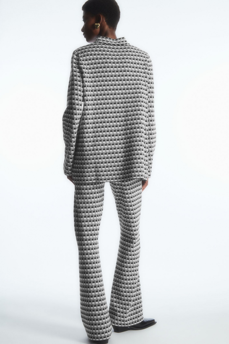 Women's COS Flared Checked Jacquard-Knit Pants Black NZ-79VHNSFID