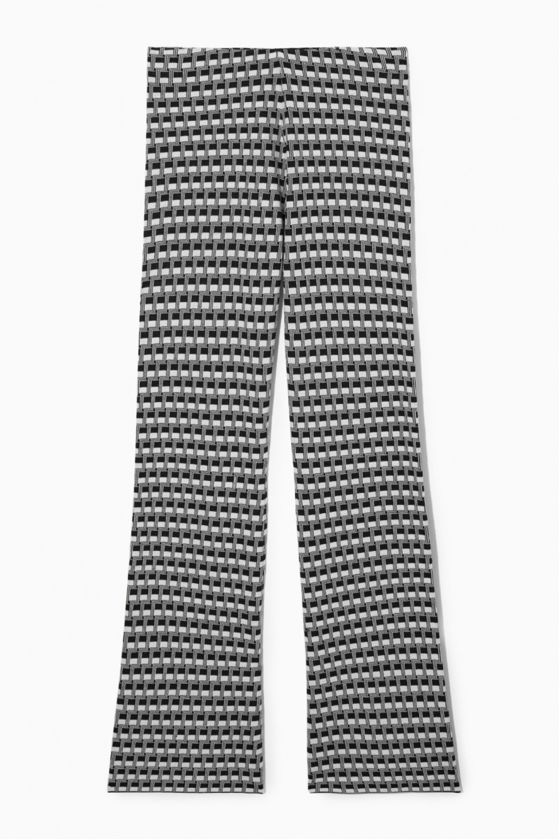 Women's COS Flared Checked Jacquard-Knit Pants Black NZ-79VHNSFID
