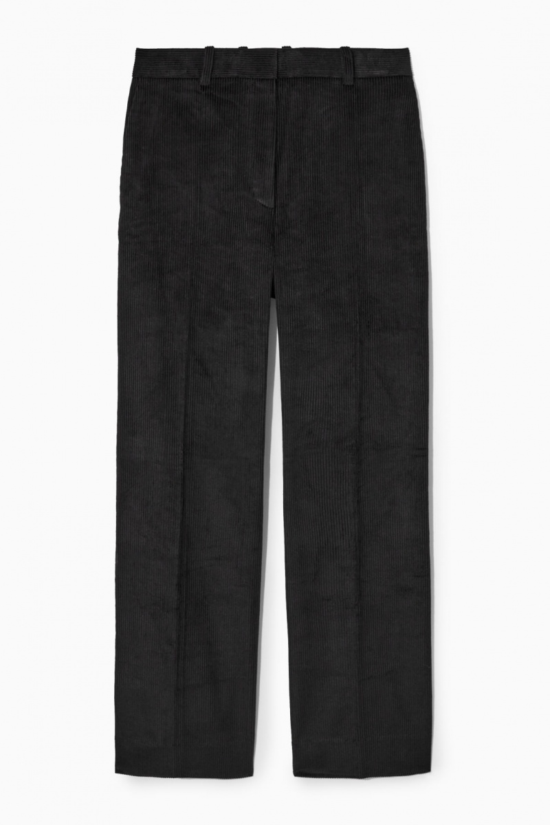 Women\'s COS Flared Corduroy Pants Black NZ-80ECVQWBX