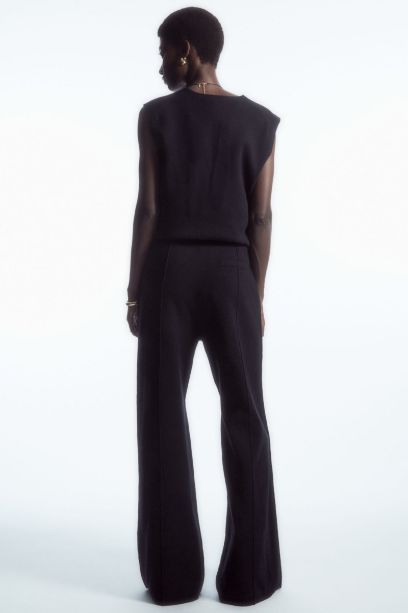 Women's COS Flared Knitted Wool Pants Navy NZ-82HRPGNJE