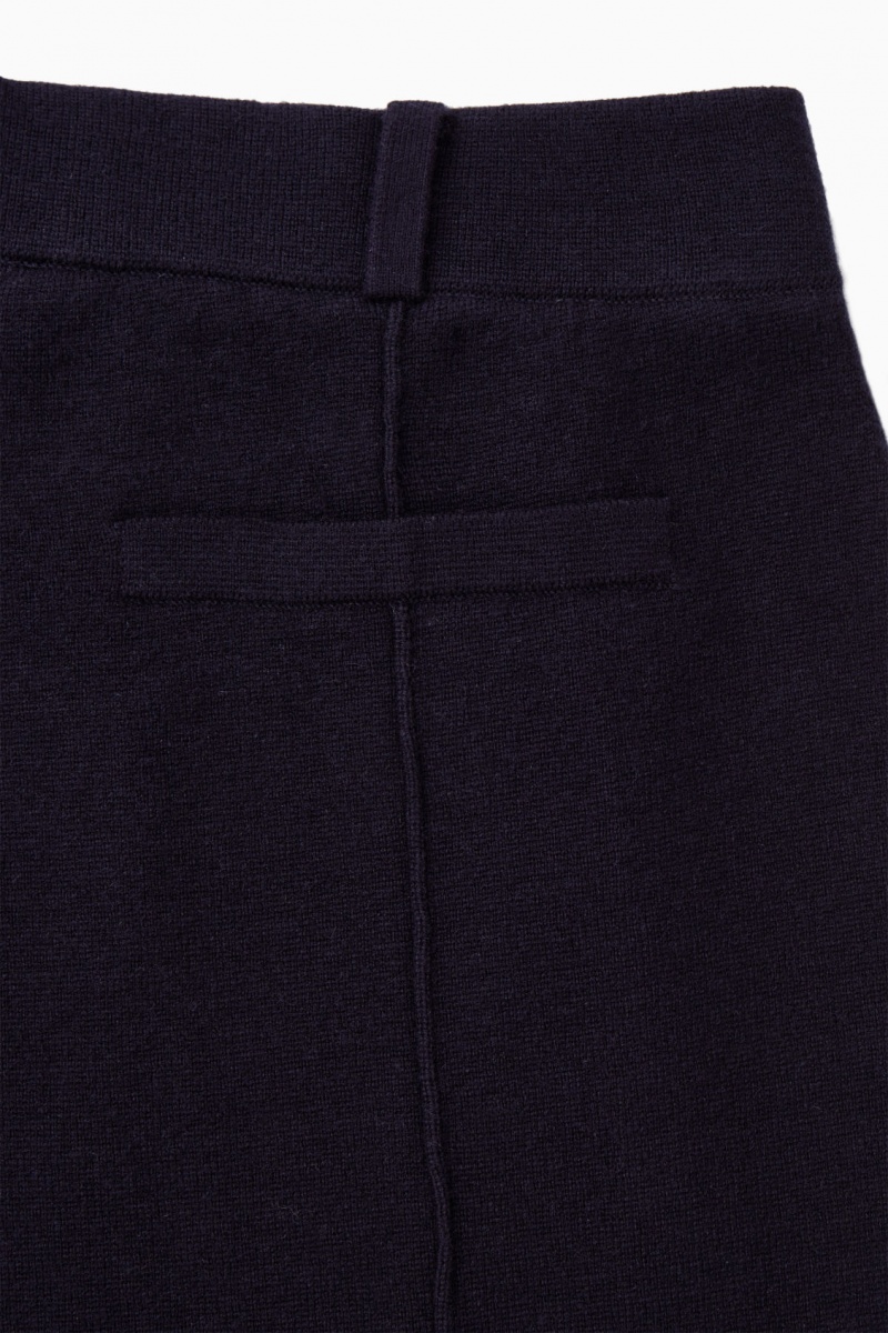 Women's COS Flared Knitted Wool Pants Navy NZ-82HRPGNJE