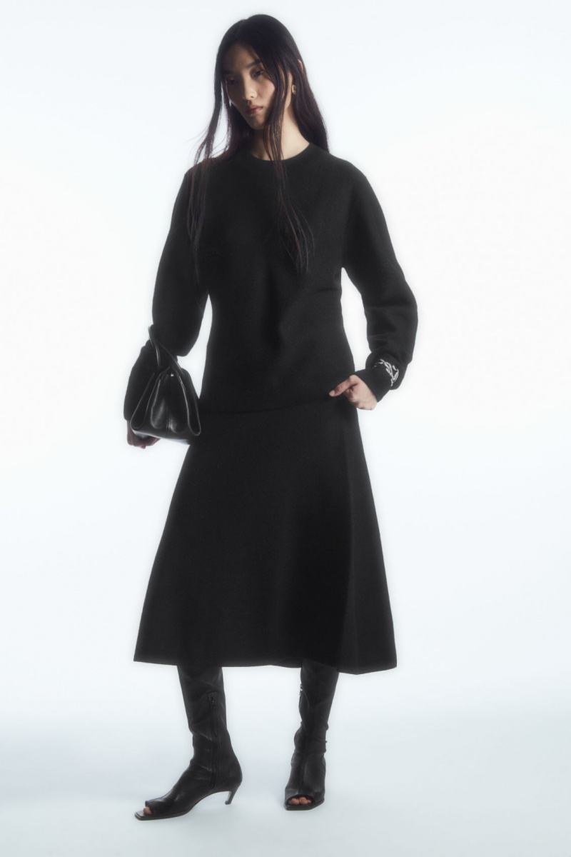 Women's COS Flared Merino Wool Midi Skirt Black NZ-79FKTZXNI