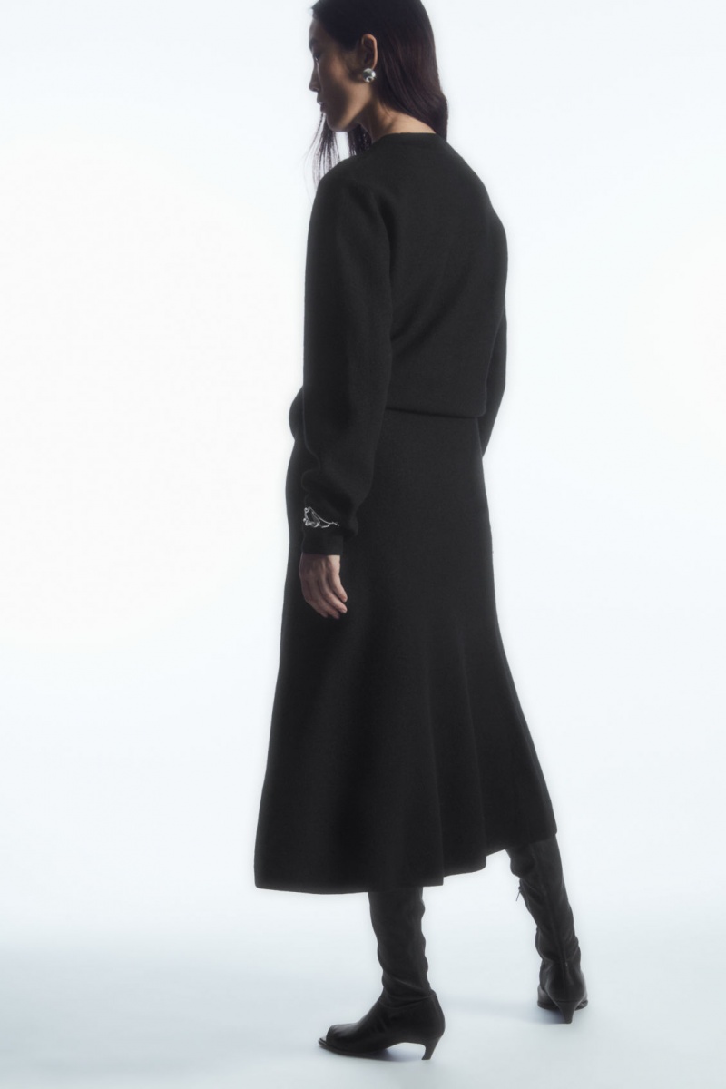 Women's COS Flared Merino Wool Midi Skirt Black NZ-79FKTZXNI
