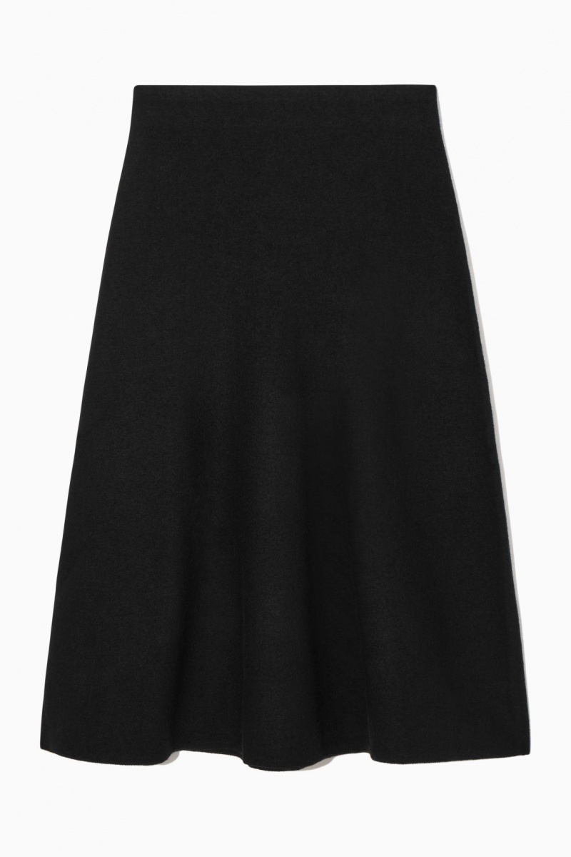 Women's COS Flared Merino Wool Midi Skirt Black NZ-79FKTZXNI