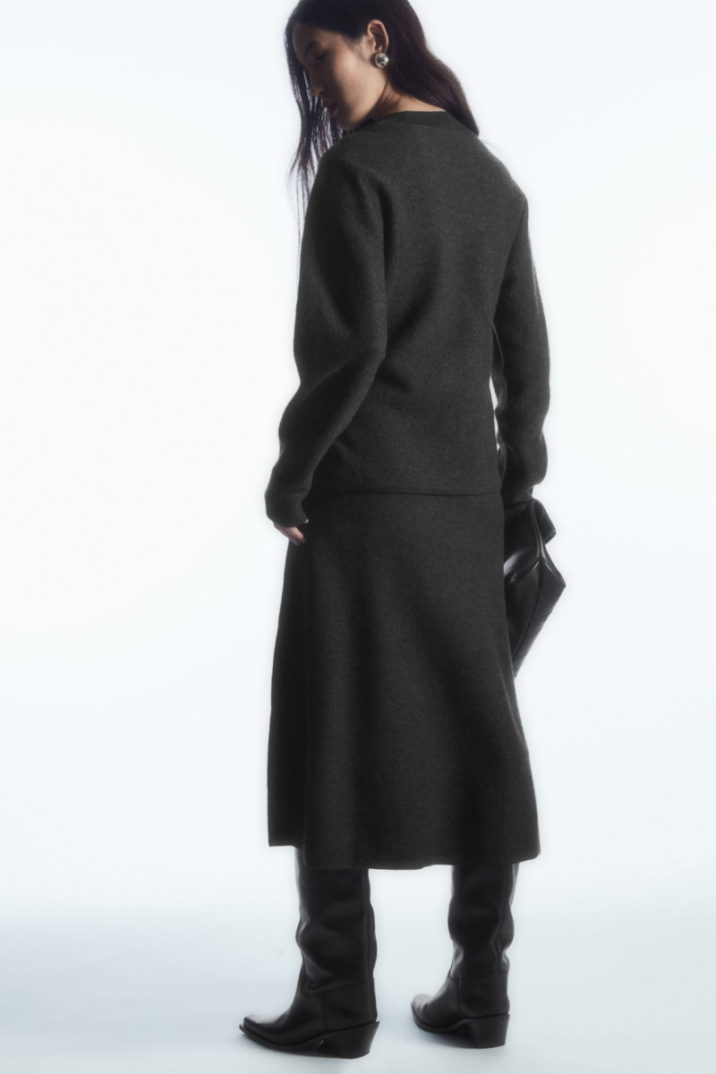 Women's COS Flared Merino Wool Midi Skirt Dark Grey NZ-84YPNIVEK