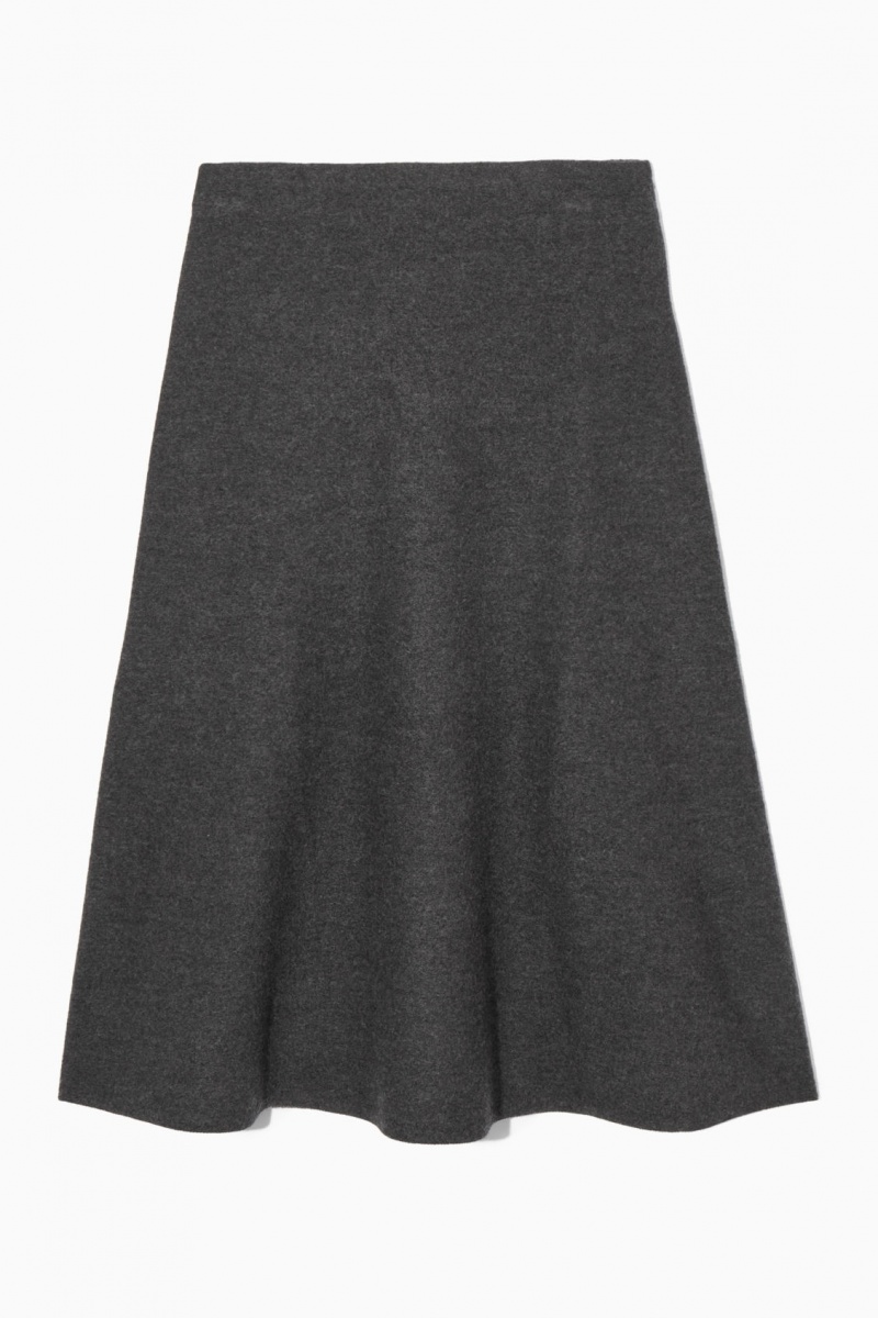 Women's COS Flared Merino Wool Midi Skirt Dark Grey NZ-84YPNIVEK