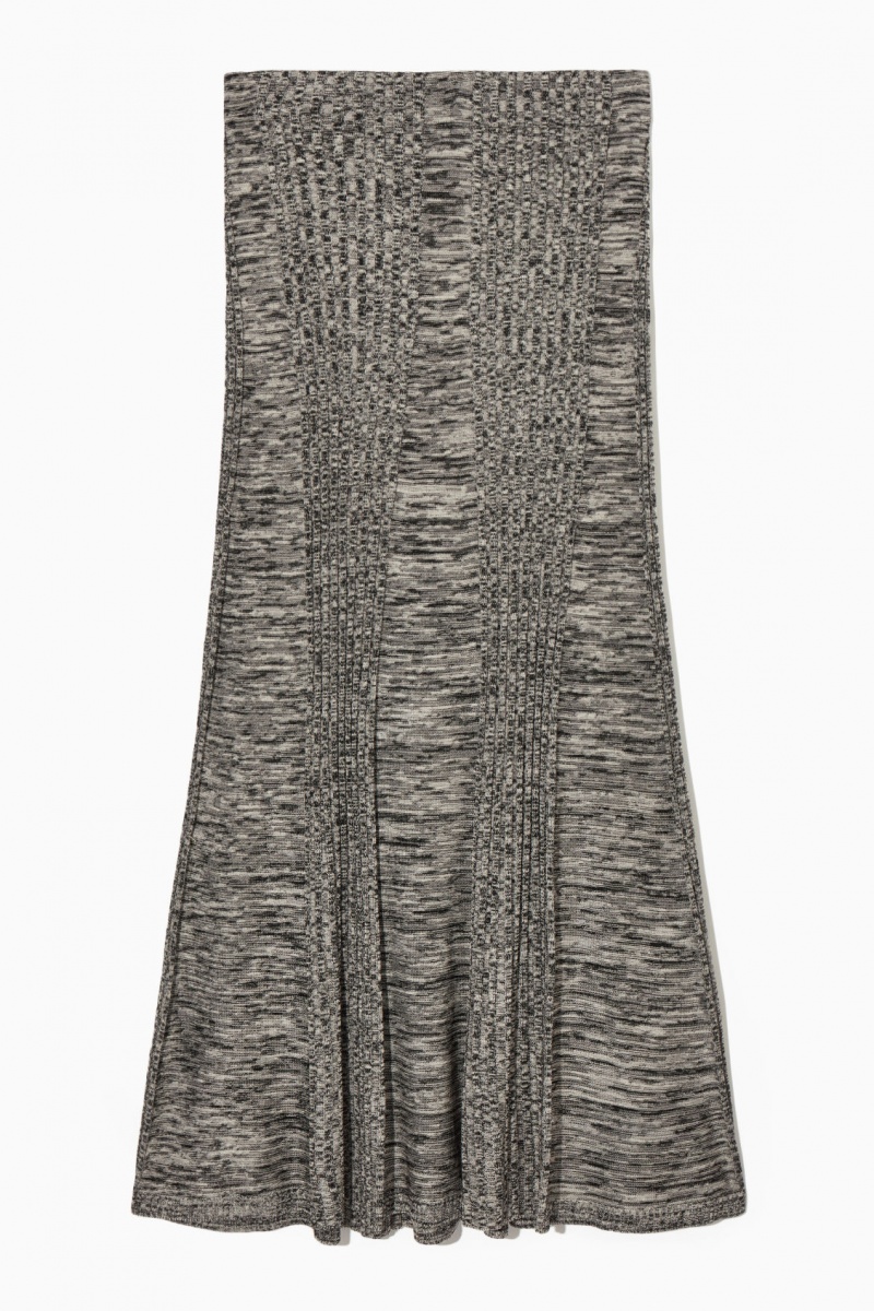 Women's COS Flared Ribbed-Panel Midi Skirt Black NZ-59CAMIURO