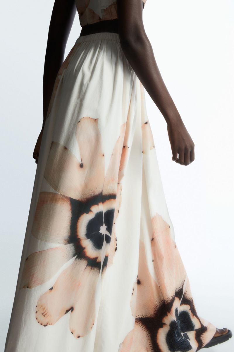 Women's COS Floral-Print Beaded Maxi Skirt White NZ-96XLWOEDB