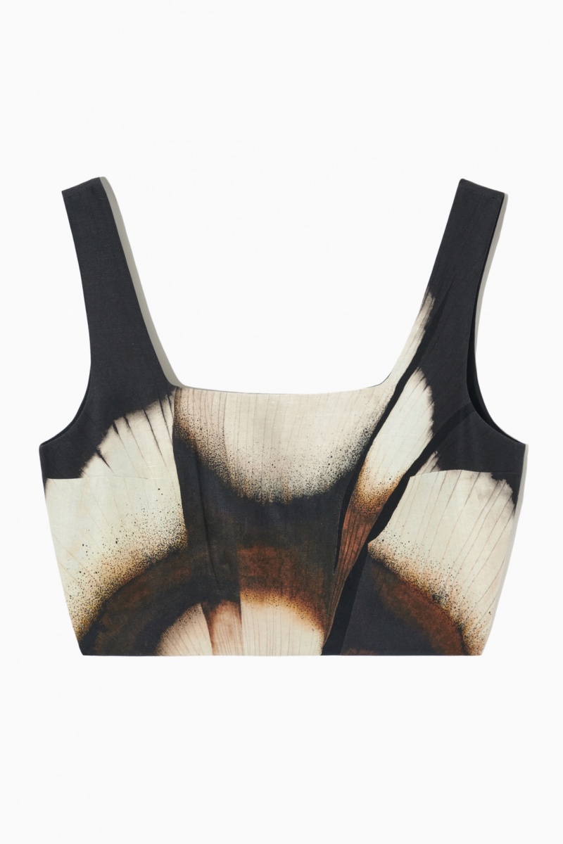 Women's COS Floral-Print Linen-Blend Bustier Bras Black NZ-82PZVEJBT