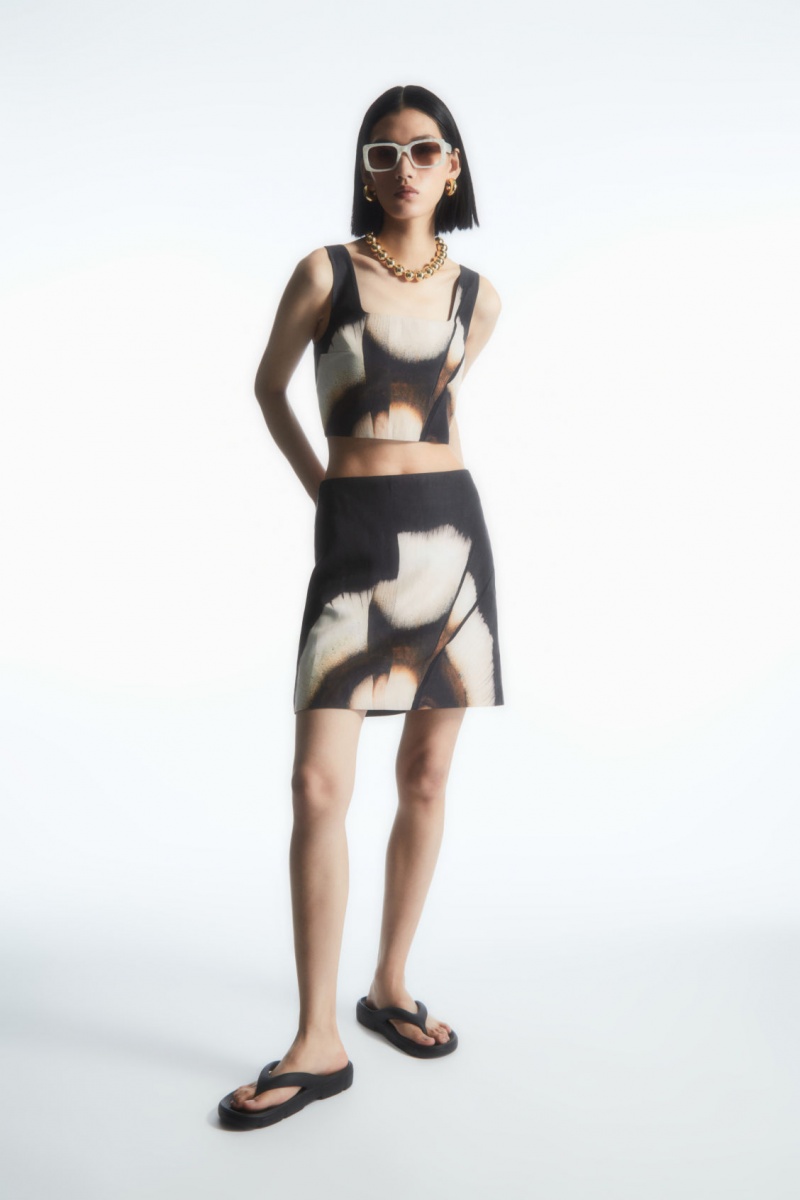 Women's COS Floral-Print Linen-Blend Mini Skirt Black NZ-17JDVGRAP