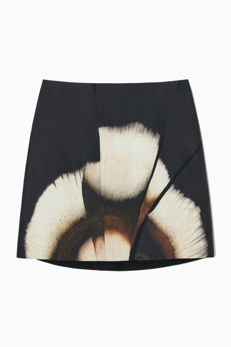 Women's COS Floral-Print Linen-Blend Mini Skirt Black NZ-17JDVGRAP