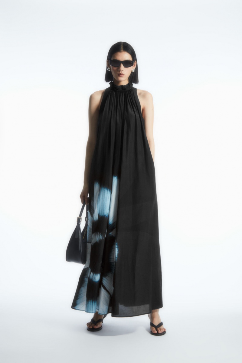 Women\'s COS Floral-Print Silk-Blend Maxi Dress Black NZ-23IFRQLGN