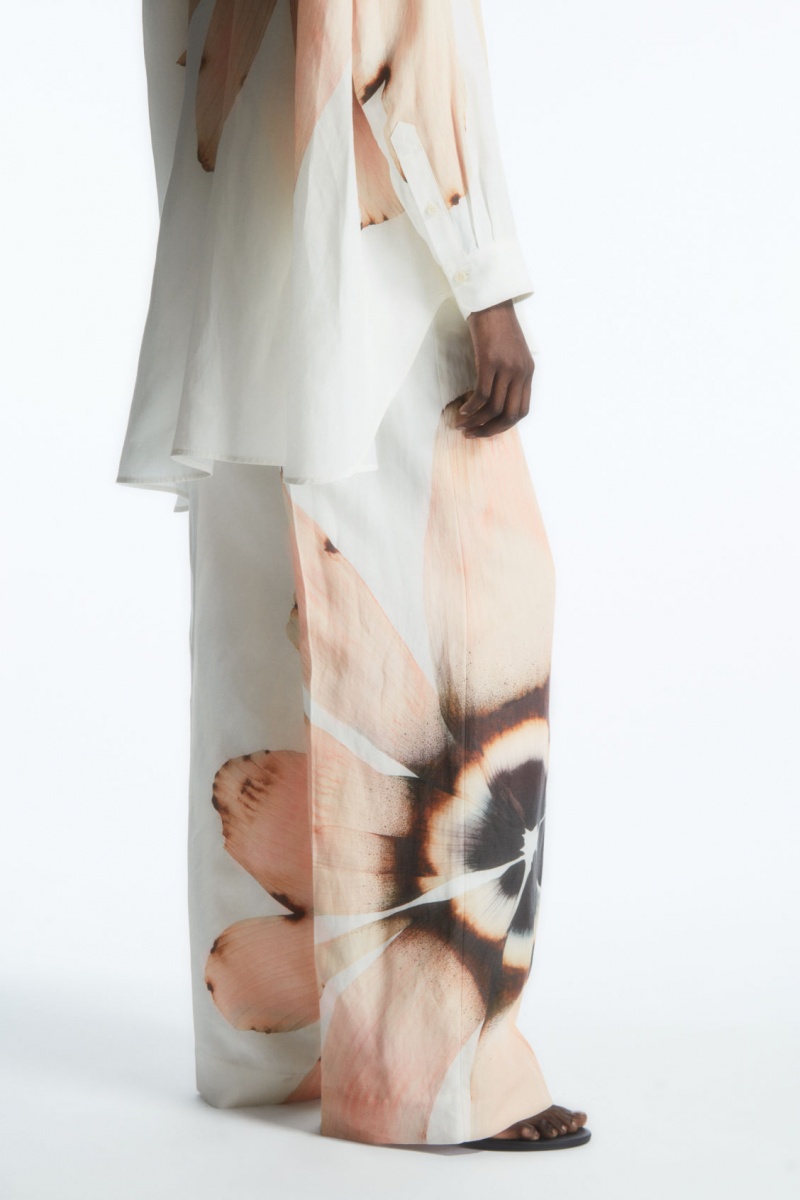 Women's COS Floral-Print Wide-Leg Trousers White NZ-31HLWNBUM