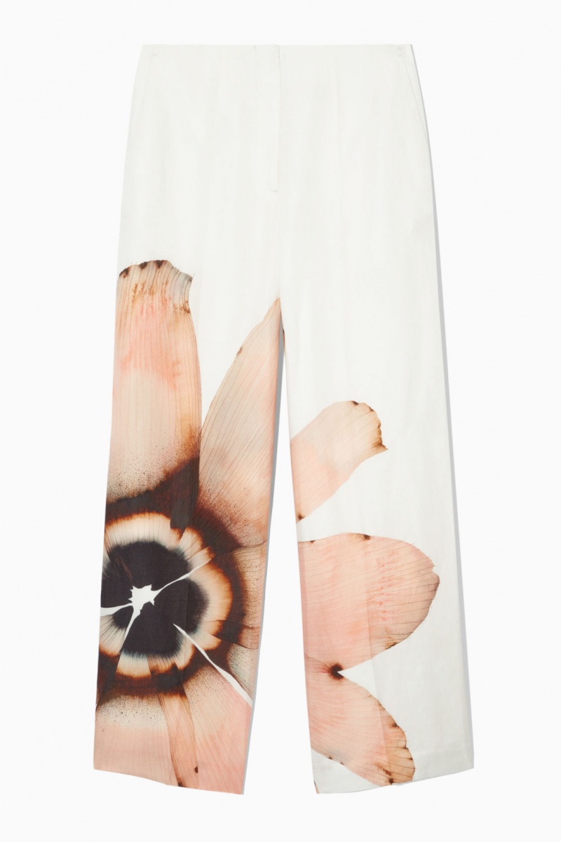 Women's COS Floral-Print Wide-Leg Trousers White NZ-31HLWNBUM