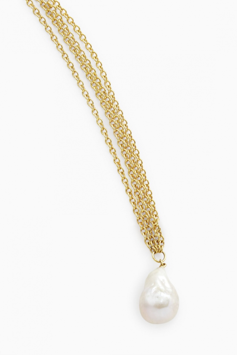 Women's COS Freshwater Pearl Body Chain Necklace Gold NZ-10HXIQENF