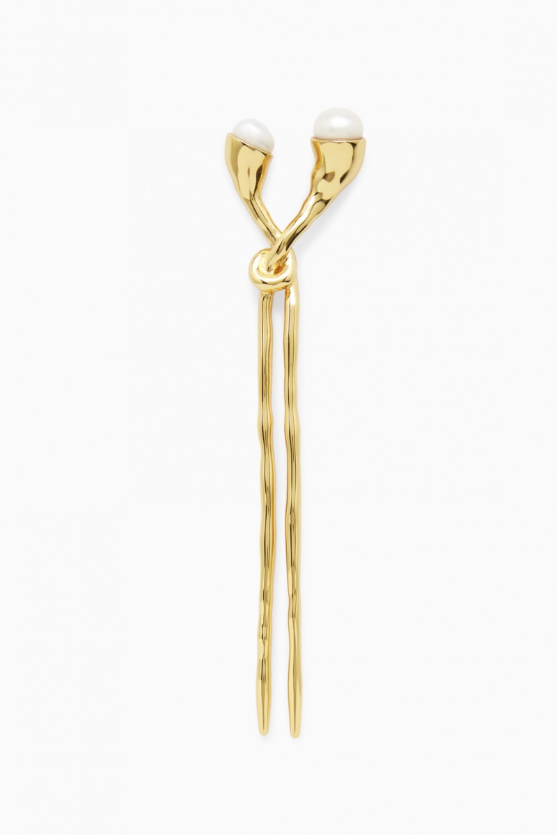 Women's COS Freshwater Pearl Hair Pin Hair Accessories Gold NZ-92NXMVZAH