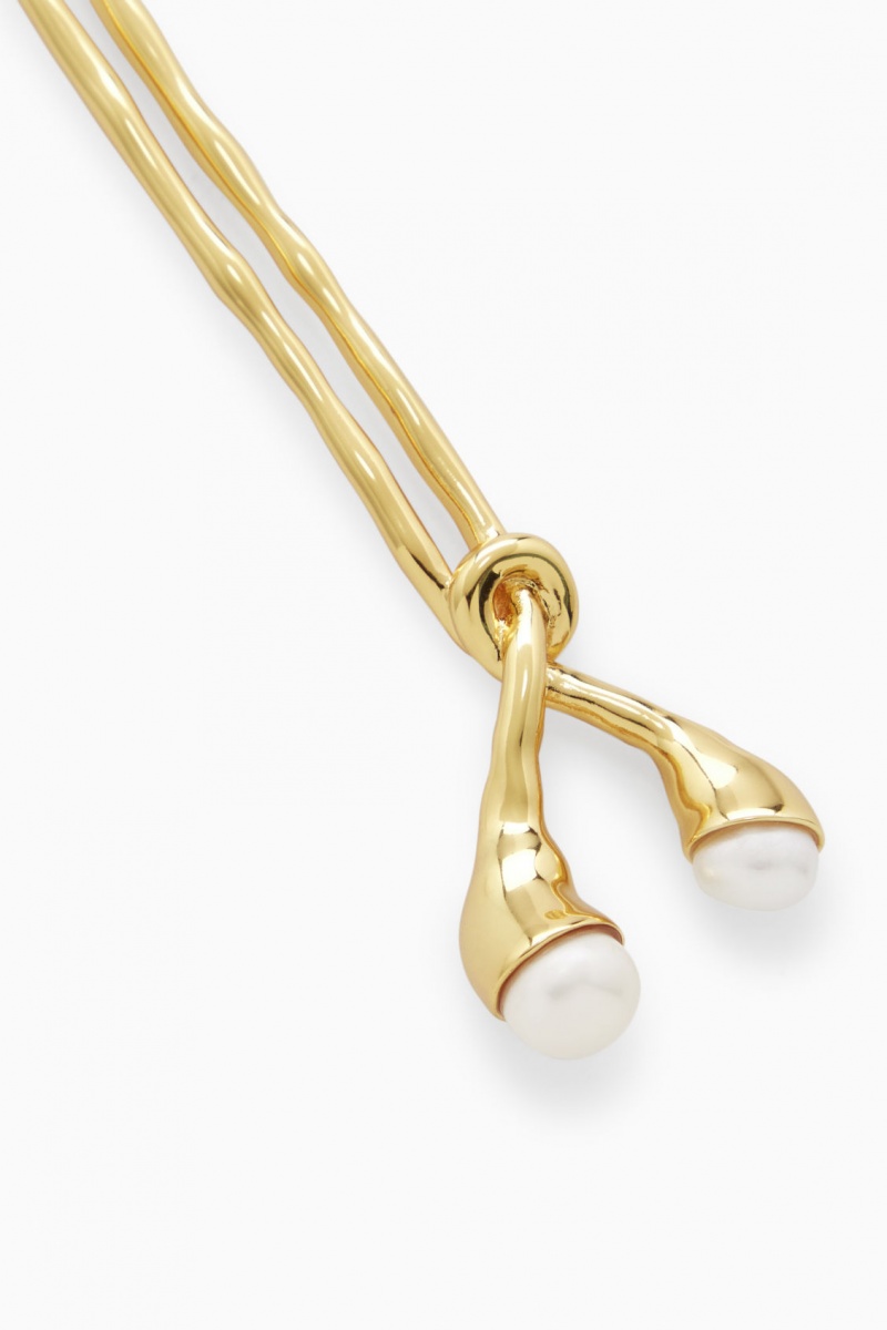 Women's COS Freshwater Pearl Hair Pin Hair Accessories Gold NZ-92NXMVZAH