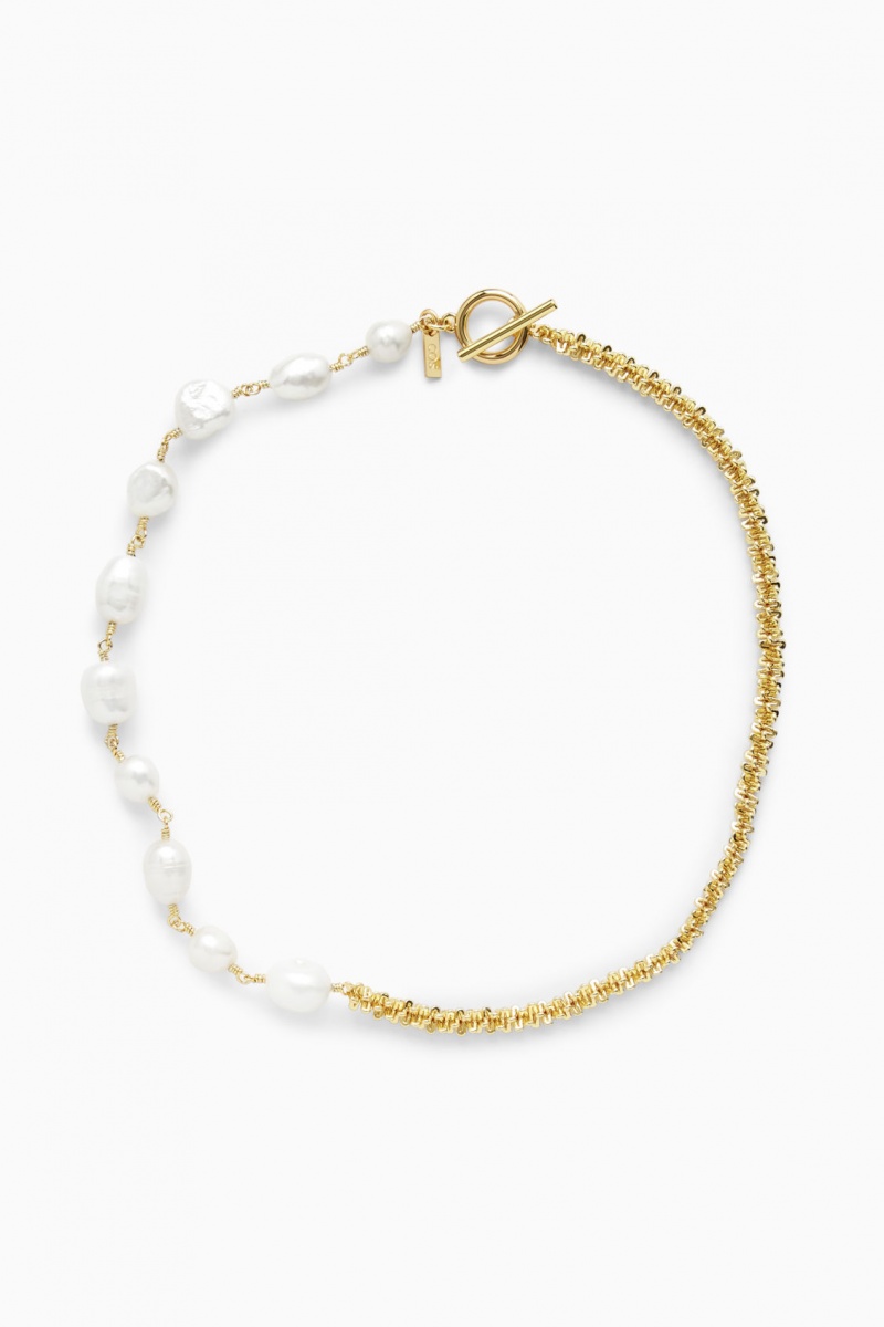 Women's COS Freshwater Pearl Necklace Gold NZ-27WSMVYCO
