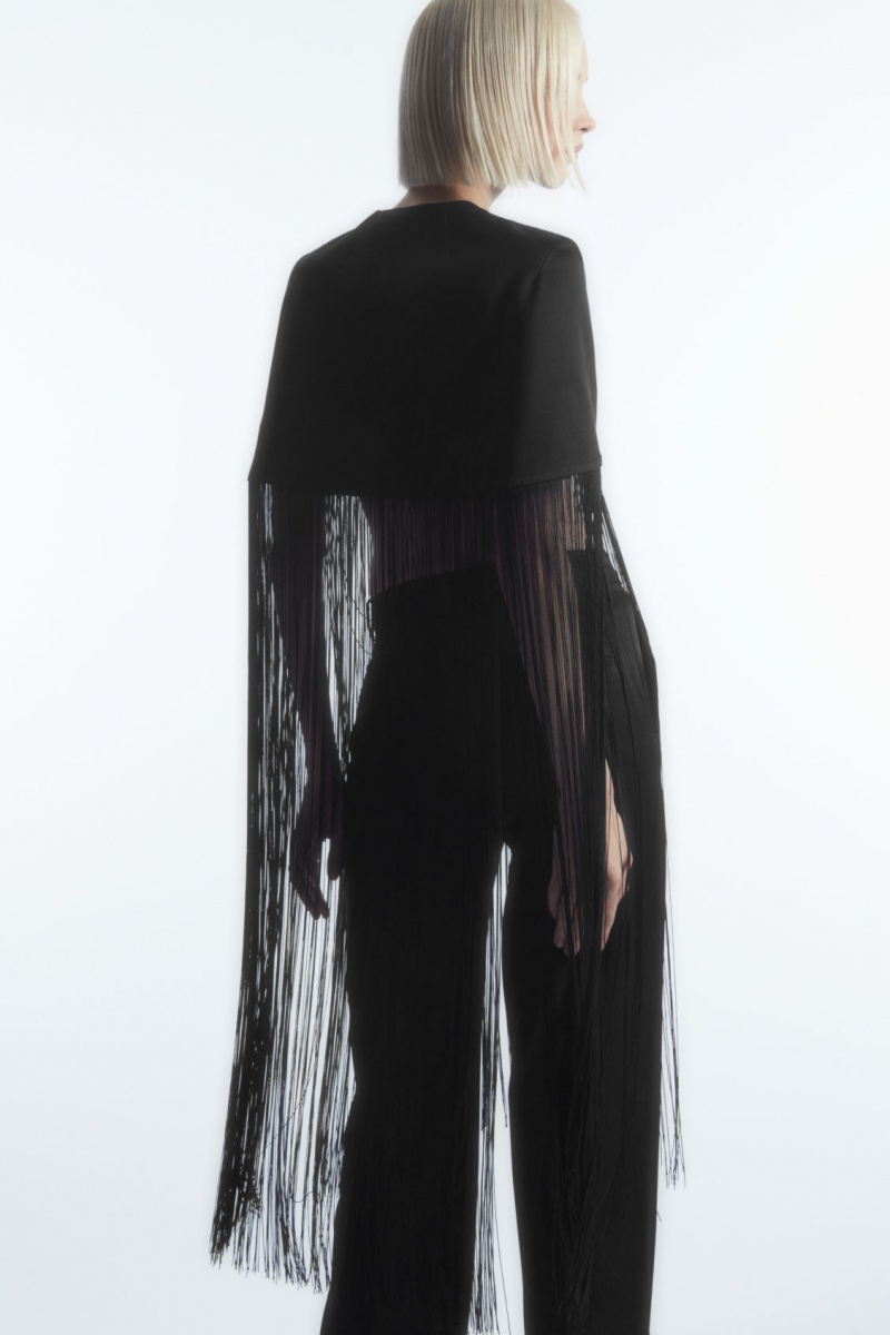 Women's COS Fringed Cape Tops Black NZ-74BUWVYMI