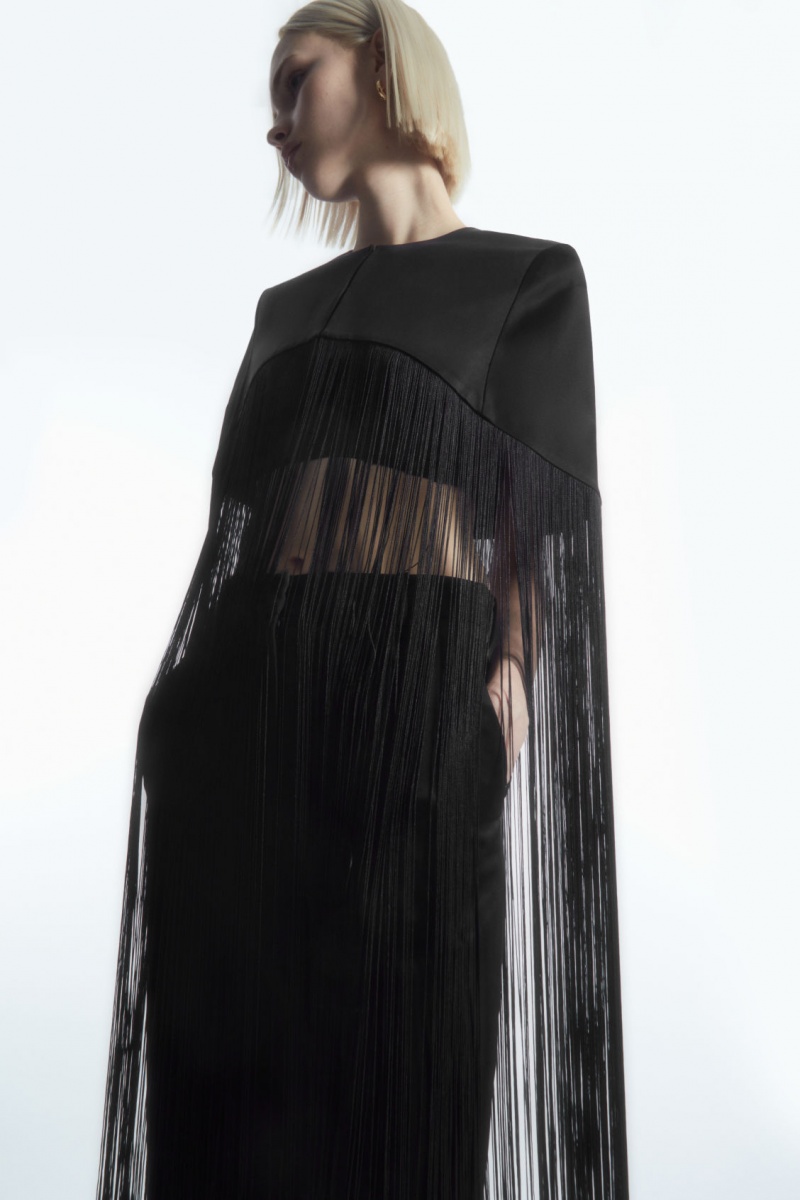 Women's COS Fringed Cape Tops Black NZ-74BUWVYMI