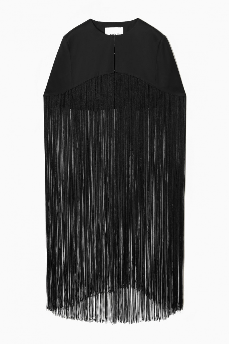 Women's COS Fringed Cape Tops Black NZ-74BUWVYMI