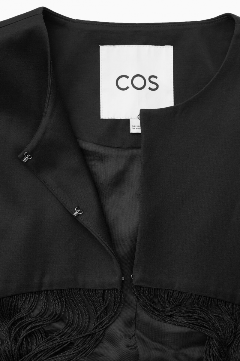 Women's COS Fringed Cape Tops Black NZ-87EOKUZYT