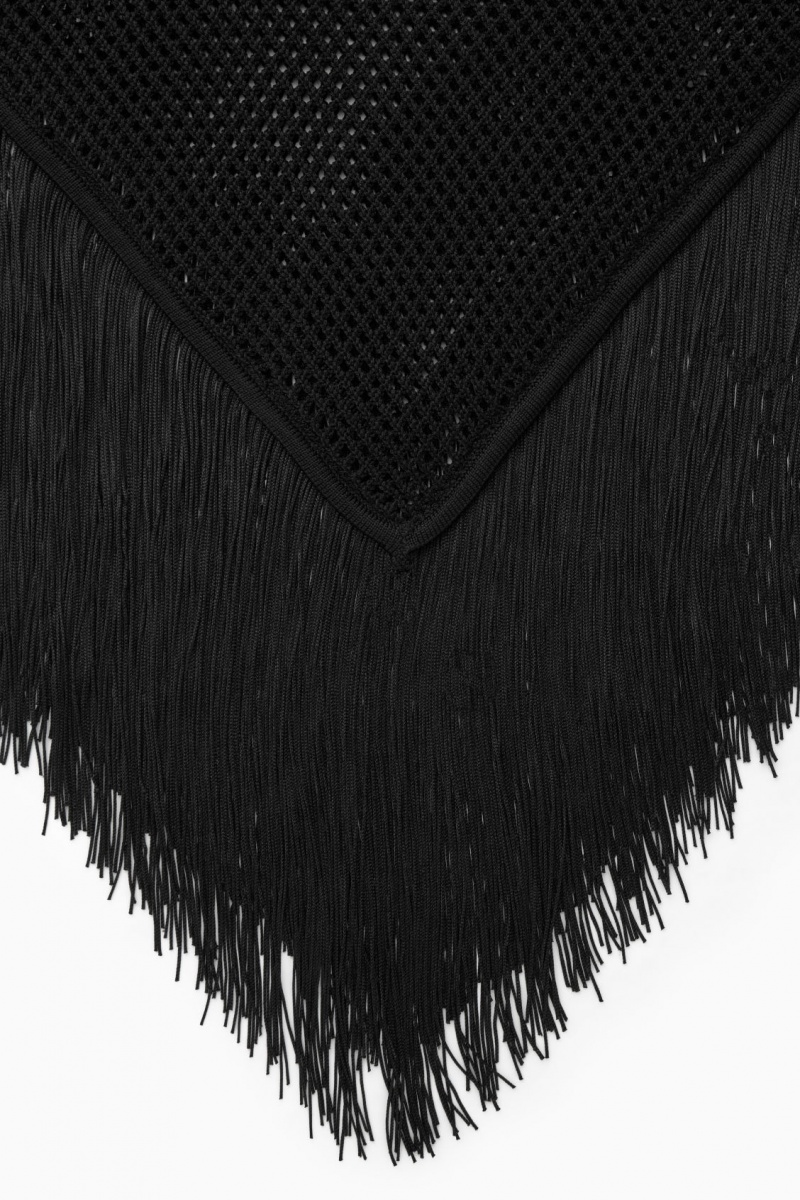 Women's COS Fringed Open-knit Cape Tops Black NZ-28ADIJWEP