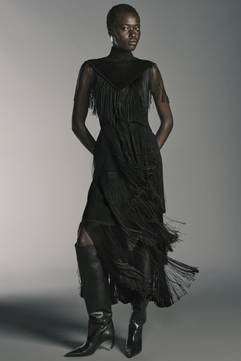 Women's COS Fringed Open-knit Cape Tops Black NZ-28ADIJWEP