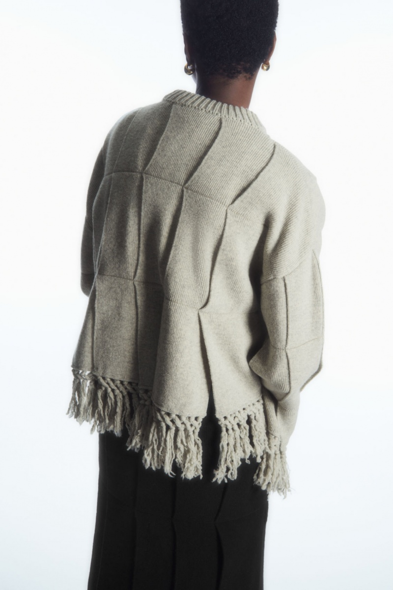 Women's COS Fringed Paneled Wool Sweaters Light Grey NZ-29XYLUJEF