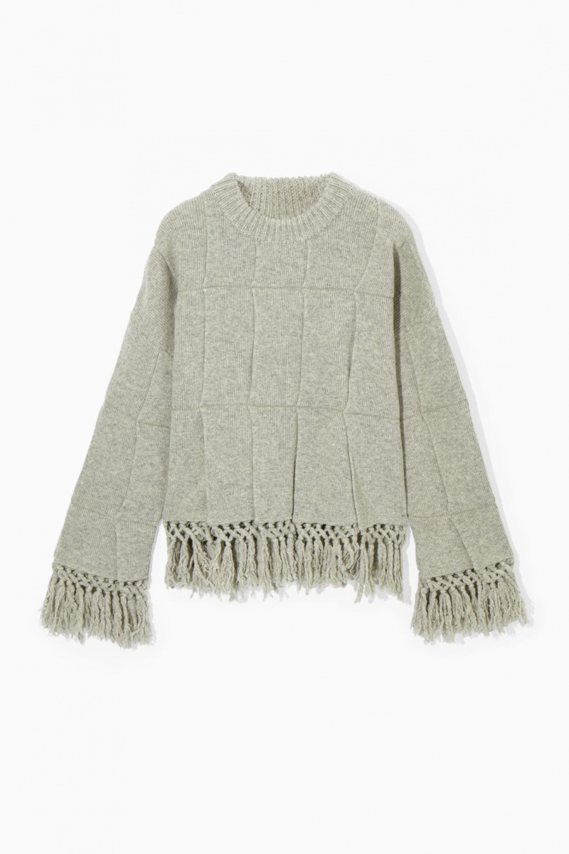 Women's COS Fringed Paneled Wool Sweaters Light Grey NZ-29XYLUJEF