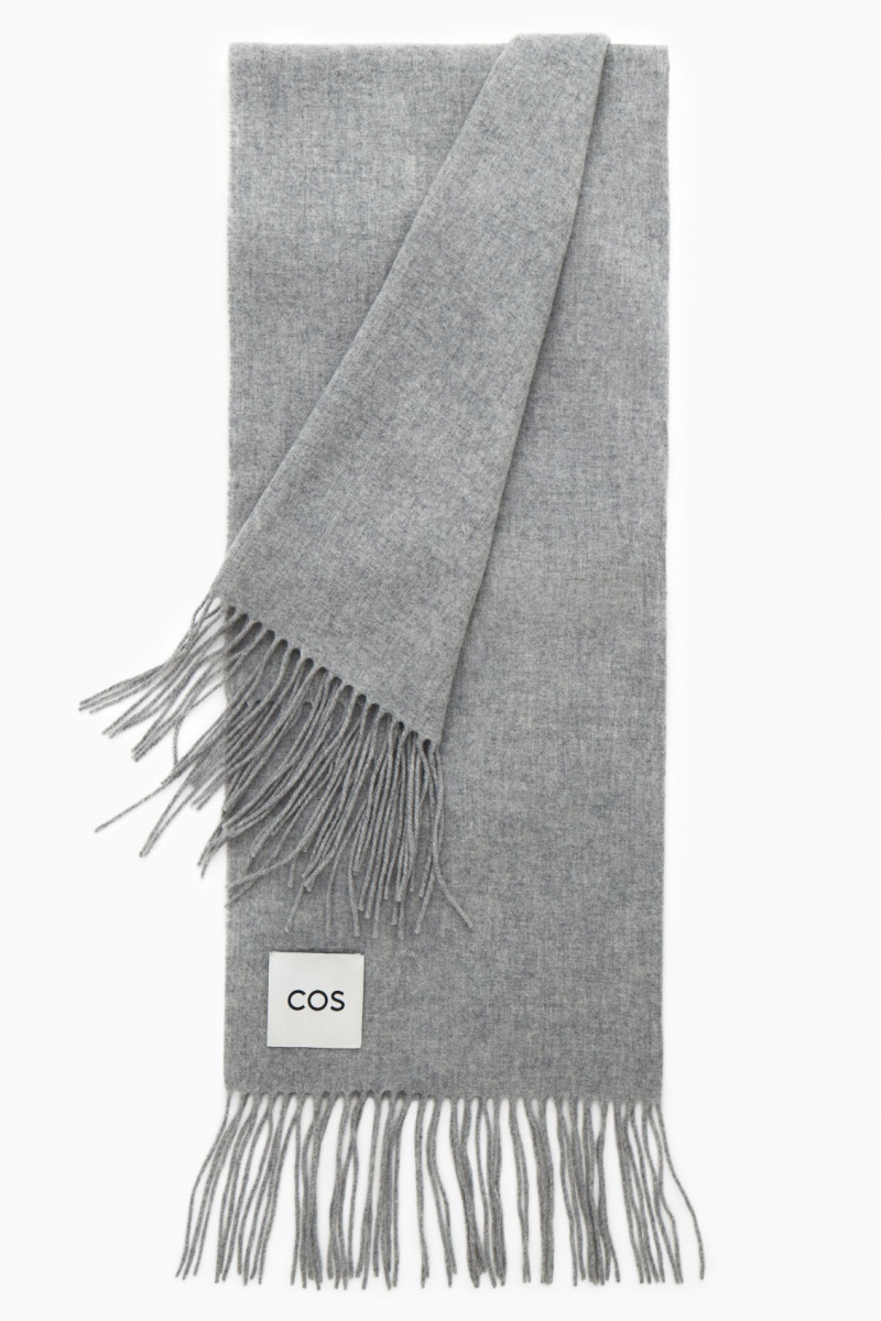 Women's COS Fringed Pure Wool Scarf Light Grey NZ-30LDFMANI