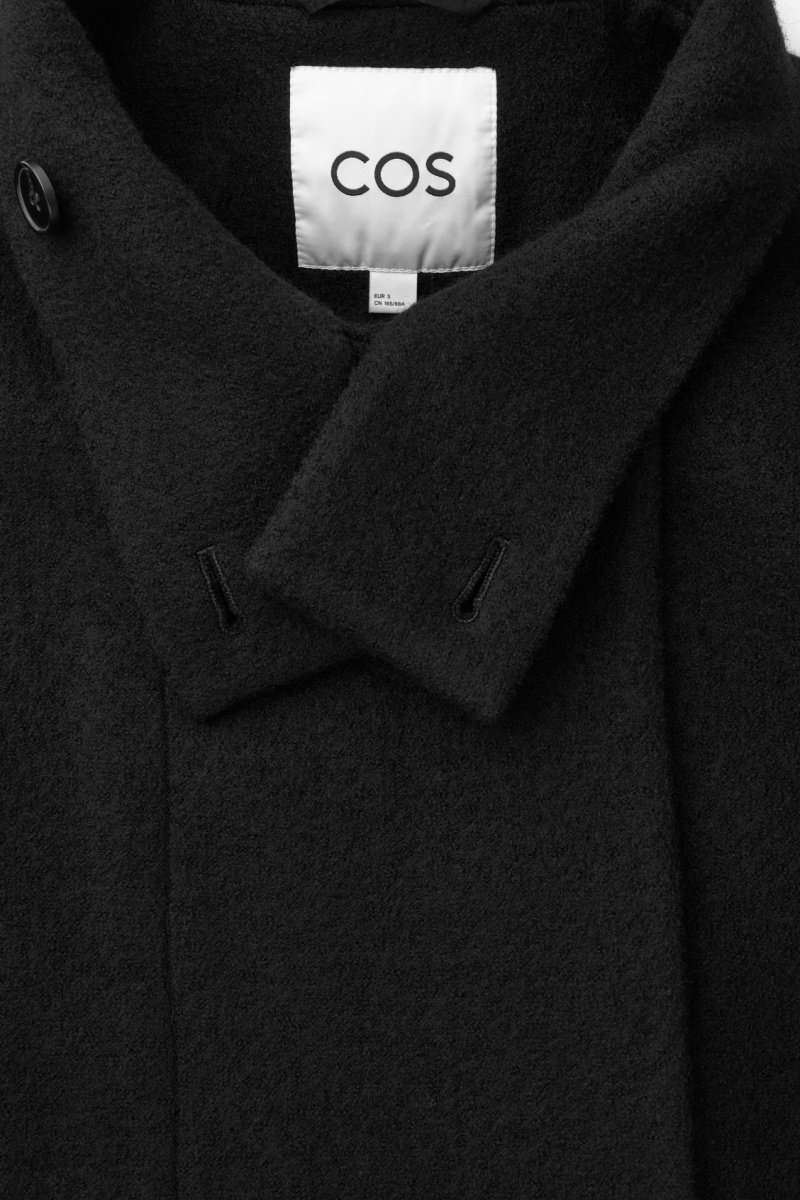 Women's COS Funnel-Neck Boiled-Wool Coats Black NZ-71BWFQORD