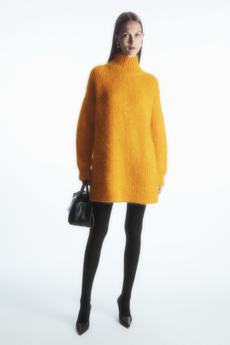 Women's COS Funnel-Neck Mohair Tunic Sweaters Yellow NZ-57GCMNRDS