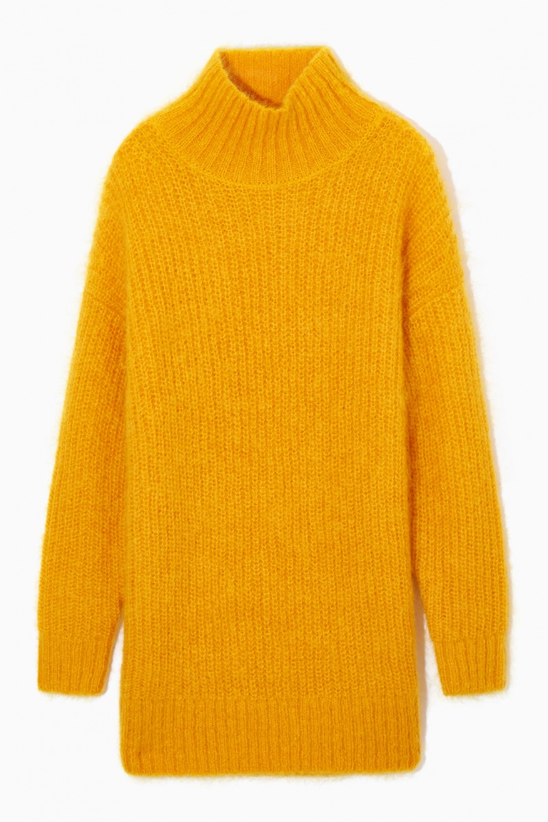 Women's COS Funnel-Neck Mohair Tunic Sweaters Yellow NZ-57GCMNRDS